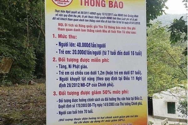 Quy định thu phí ở khu di tích Yên Tử