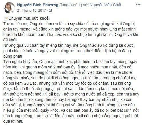 Chia sẻ của bà mẹ có con bị tay chân miệng