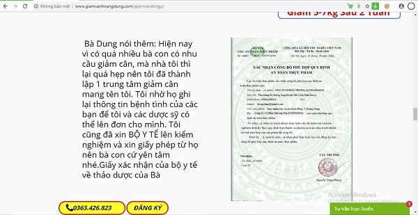 Lừa dối khách hàng khi quảng cáo sản phẩm Đông y Hoàng Dung đã được Cục An toàn thực phẩm- Bộ Y tế cấp phép 