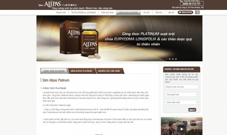 Trang web quảng cáo Sâm Alipas