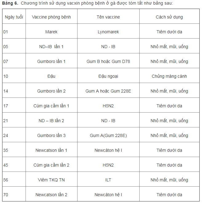V. CHƯƠNG TRÌNH VACXIN PHÒNG BỆNH Ở GÀ